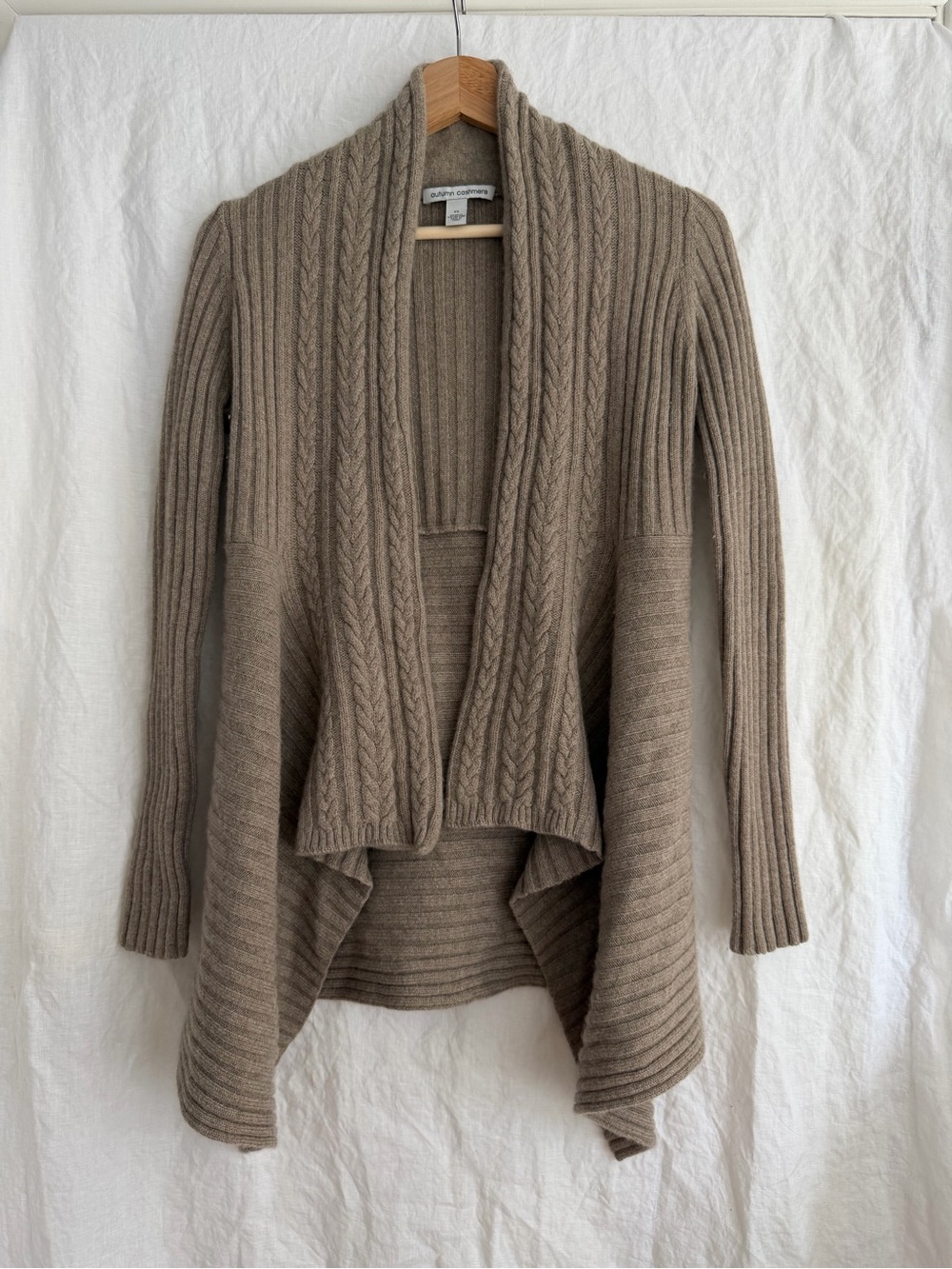 Autumn Cashmere Shawl Collar Cable Knit Cashmere Cardigan Sweater XS